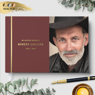 Burgundy and Real Foil In Loving Memory Funeral Guest Book