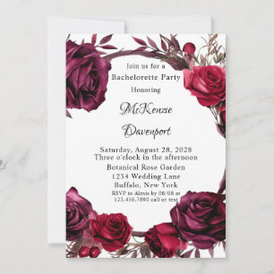 Burgundy and Red Rose Wreath Bachelorette Party Invitation