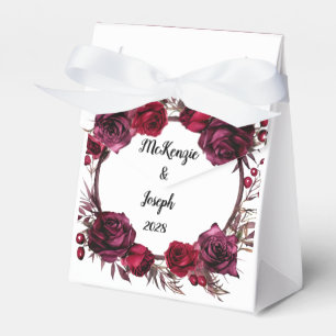 Burgundy and Red Roses Branch Wreath Wedding Favour Box