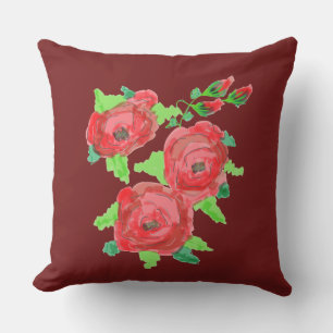 Burgundy And Red Roses Designer Cushion
