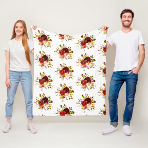 Burgundy and red watercolor roses fleece blanket