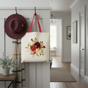 Burgundy and red watercolor roses tote bag