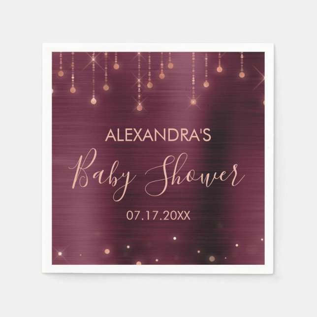Burgundy and Rose Gold Baby Shower Napkin (Front)