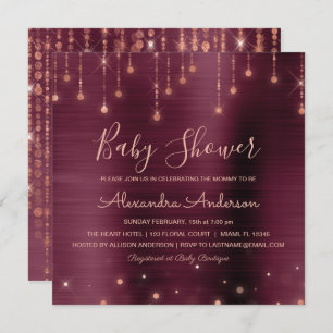 Burgundy and Rose Gold Baby Shower Party Invitation