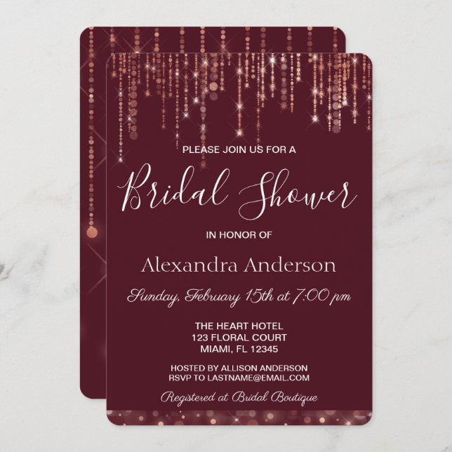 Burgundy and Rose Gold Bridal Shower Invitation (Front/Back)