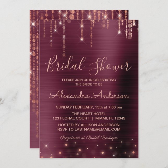 Burgundy and Rose Gold Bridal Shower Invitation (Front/Back)