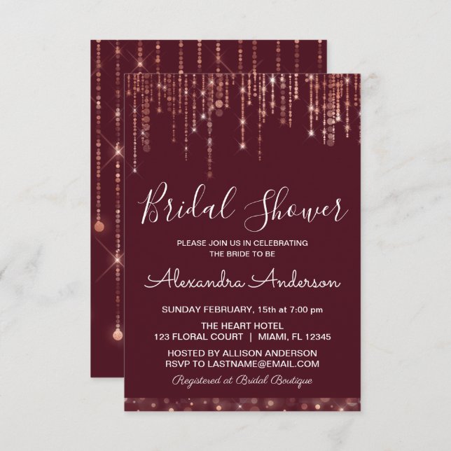 Burgundy and Rose Gold Bridal Shower Invitation (Front/Back)