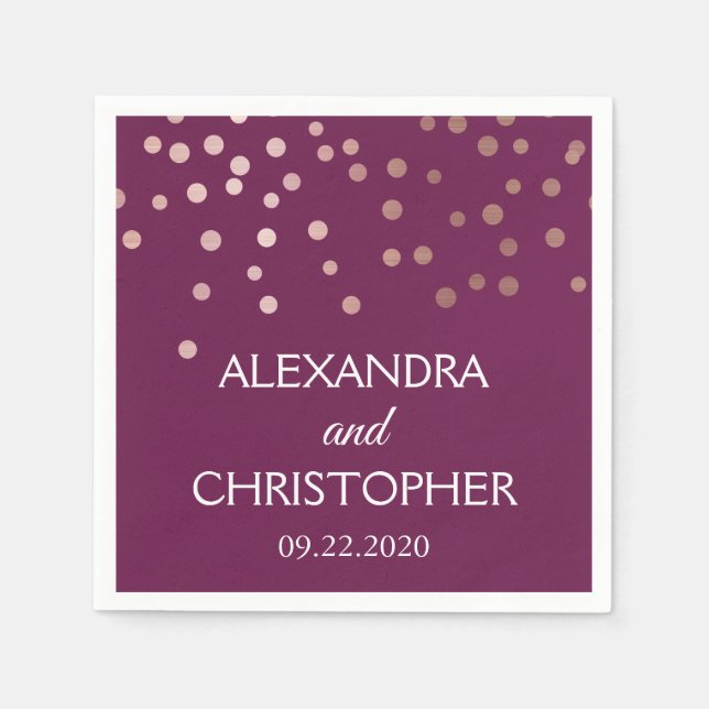 Burgundy and Rose Gold Foil Confetti Wedding Napkin (Front)