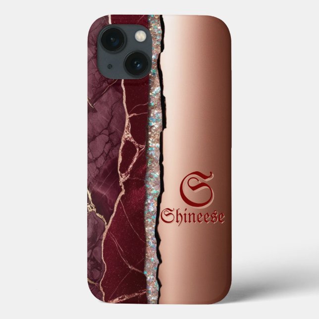 burgundy and rose gold personalised elegant Case-Mate iPhone case (Back)