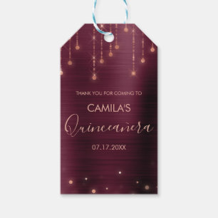Burgundy and Rose Gold Quinceanera Party Gift Tags