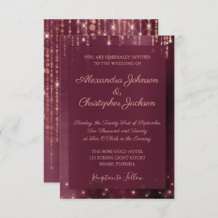 Burgundy and Rose Gold Sparkle Wedding Invitation