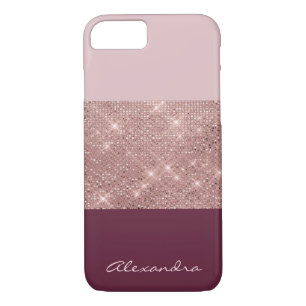 Burgundy and Rose Gold Sparkly Monogrammed iPhone 8/7 Case