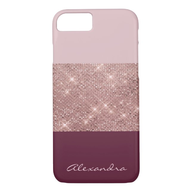 Burgundy and Rose Gold Sparkly Monogrammed Case-Mate iPhone Case (Back)