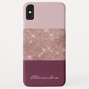 Burgundy and Rose Gold Sparkly Monogrammed iPhone XS Max Case