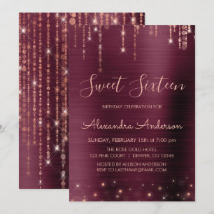 Burgundy and Rose Gold Sweet Sixteen Birthday Invitation