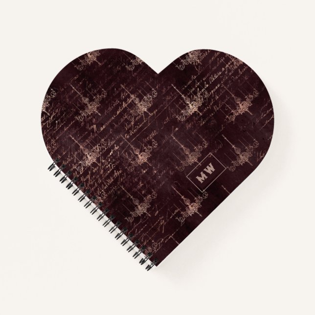 Burgundy and Rose Gold Vintage Calligraphy Notebook (Front)