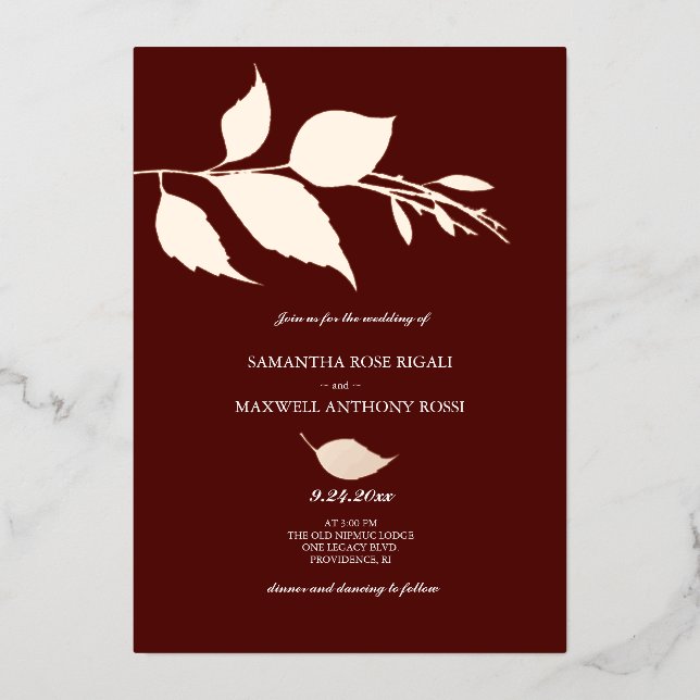 Burgundy and Rose Gold Wedding Invitations (Front)