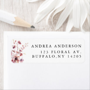 Burgundy and Rose Watercolor Floral Bridal Shower Return Address Label
