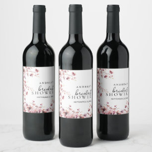 Burgundy and Rose Watercolor Floral Bridal Shower Wine Label