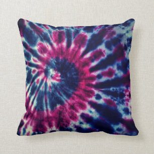 Burgundy and Royal Blue Tie Dye Throw Pillow