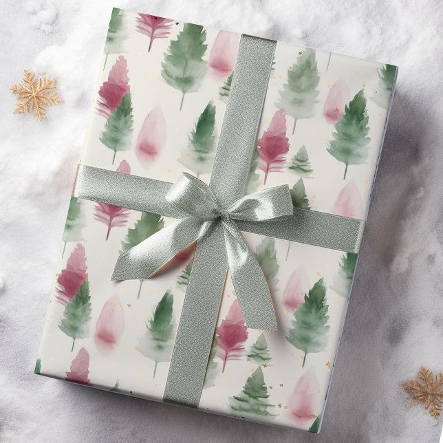 Burgundy and Sage Green Pine Tree Wrapping Paper (Creator Uploaded)