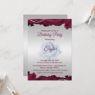 Burgundy and Silver Birthday Invitation