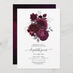Burgundy and Silver Floral Bridal Shower Invitation