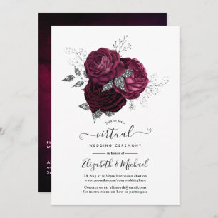 Burgundy and Silver Floral Online Virtual Wedding Invitation