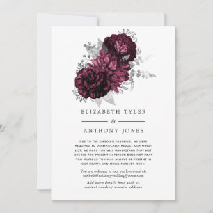 Burgundy and Silver Floral Reduced Wedding Guests Announcement