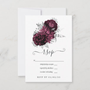 Burgundy and Silver Floral Wedding RSVP Card