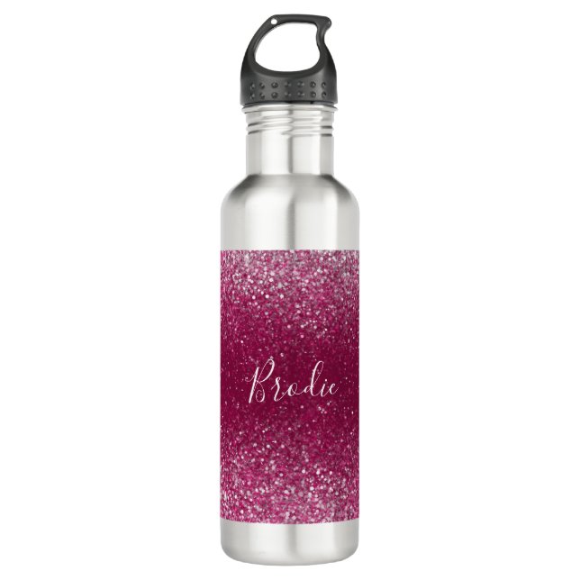 Burgundy and Silver Glitter 710 Ml Water Bottle (Front)