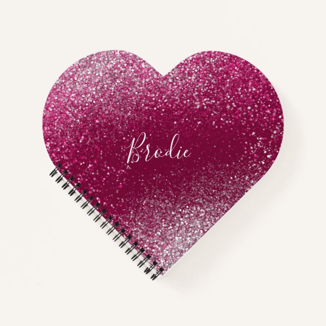 Burgundy and Silver Glitter Heart Notebook (Front)
