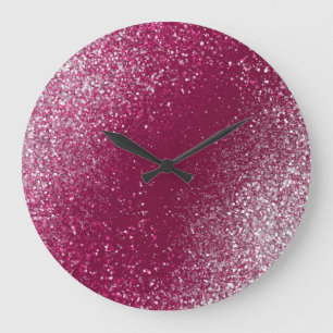 Burgundy and Silver Glitter Large Clock