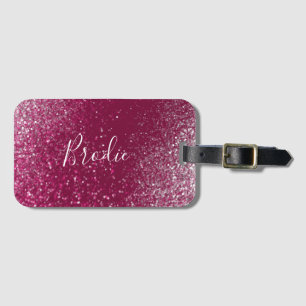 Burgundy and Silver Glitter Luggage Tag