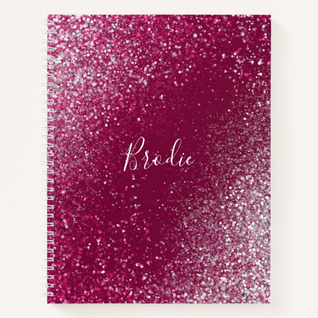 Burgundy and Silver Glitter Notebook (Front)