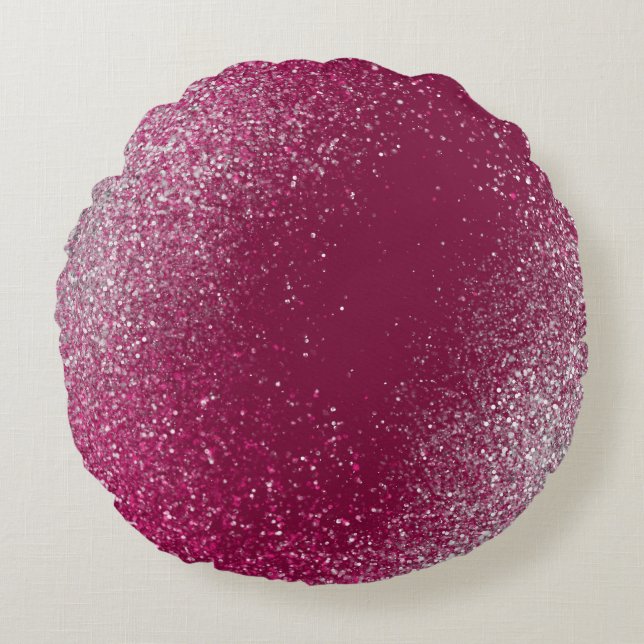 Burgundy and Silver Glitter Round Cushion (Front)