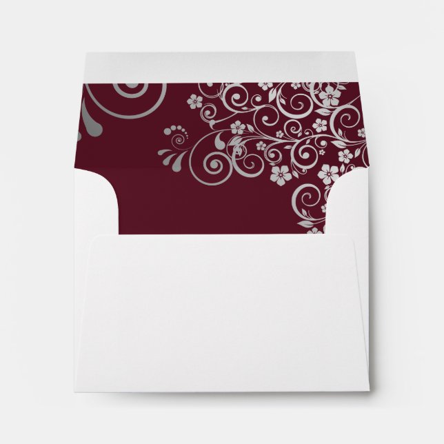 Burgundy and Silver Lace Inside White Wedding RSVP Envelope (Back (Bottom))