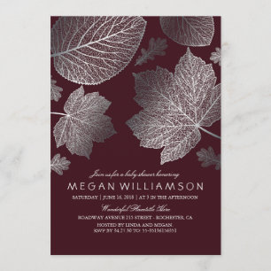 Burgundy and Silver Leaves Fall Baby Shower Invitation