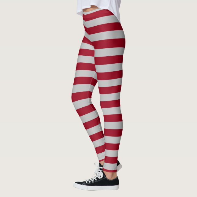 Burgundy and Silver Stripes Leggings (Left)