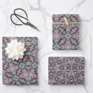 Burgundy and Teal Wrapping Paper Sheets set of 3