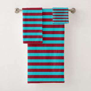 Burgundy and Turquoise Stripes Bath Towel Set