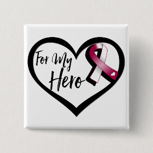 Burgundy and White Awareness Ribbon For My Hero 15 Cm Square Badge