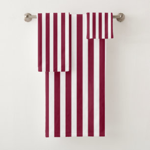 Burgundy and white candy stripes bath towel set