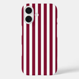 Burgundy and white candy stripes iPhone 16 case