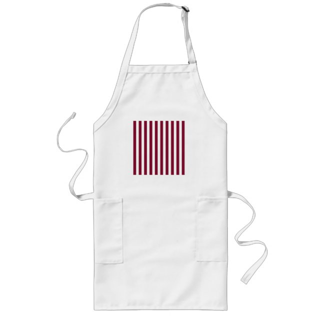 Burgundy and white candy stripes long apron (Front)
