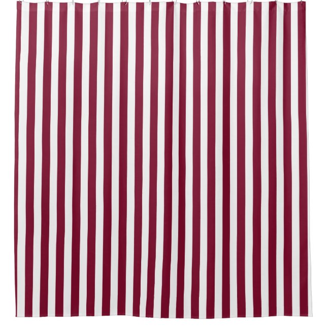 Burgundy and white candy stripes shower curtain (Front)