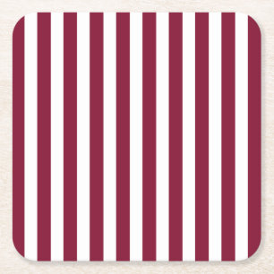 Burgundy and white candy stripes square paper coaster
