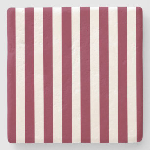 Burgundy and white candy stripes stone coaster