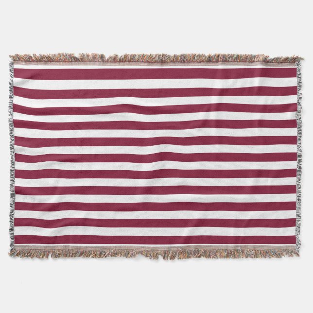 Burgundy and white candy stripes throw blanket (Front)