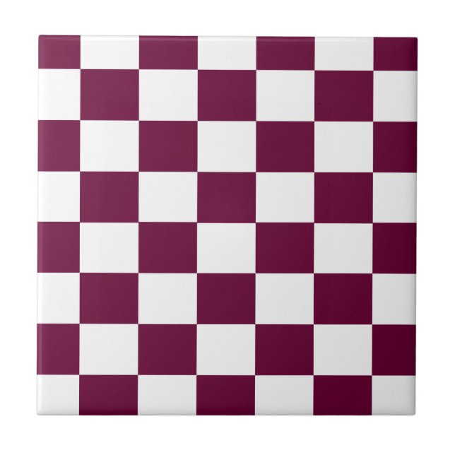 Burgundy and White Checkerboards Tile (Front)